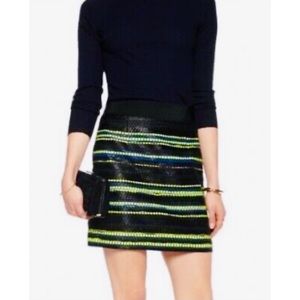 MILLY • Woven Black Neon Yellow Blue Shimmer Mini Skirt, 2